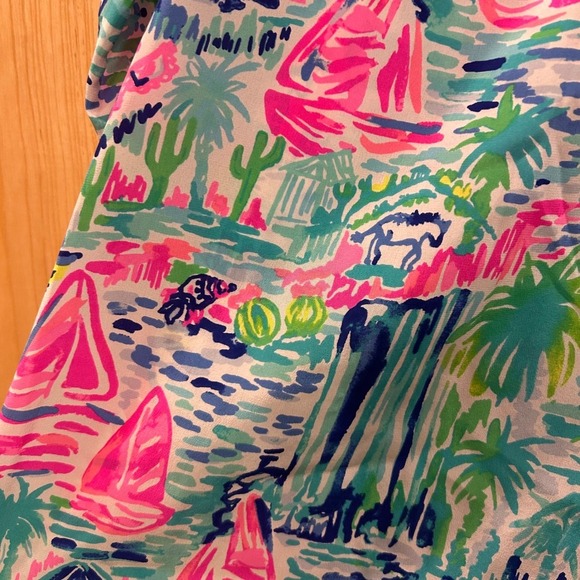 Lilly Pulitzer XS Silk Tunic Top Sailboat Palm Print Long Sleeve Blouse - Picture 5 of 10